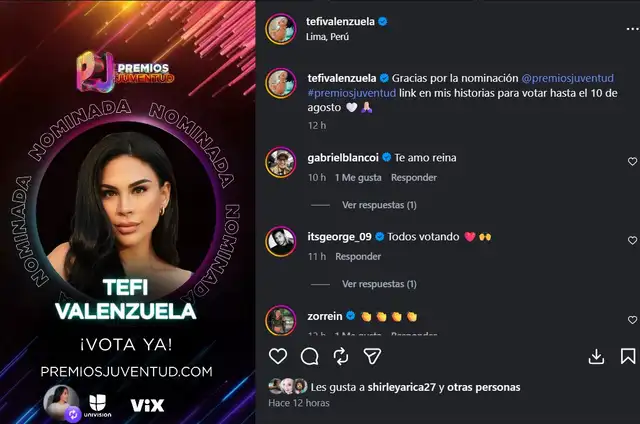 Tefi Valenzuela competirá en la categoría de ‘Creador del año’ junto a otros artistas como Ibai Llanos y Diego Rodríguez.