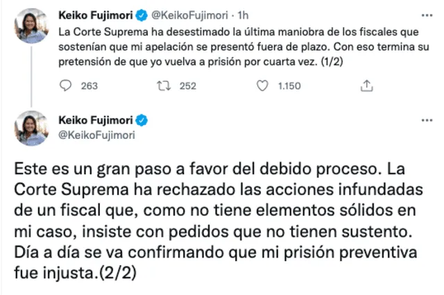 Twitter de Keiko Fujimori.