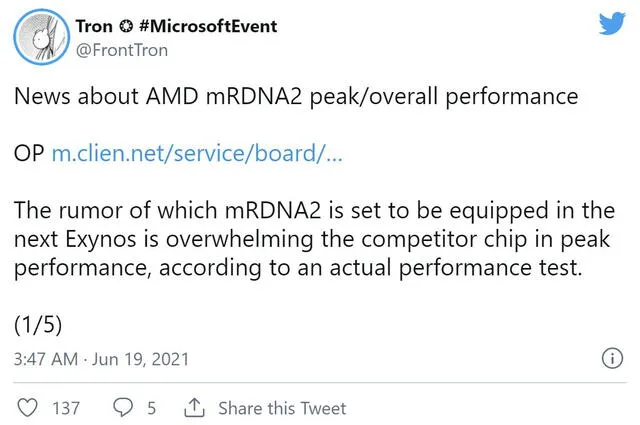 La performance del Exynos-Radeon sería superior a la actual generación de GPUs en ARM. Foto: Twitter