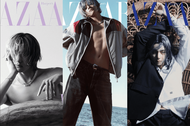  Taehyung en las tres portadas de la revista Harper's Bazaar. Foto: X/taeisthv/Harper's Bazaar Corea   