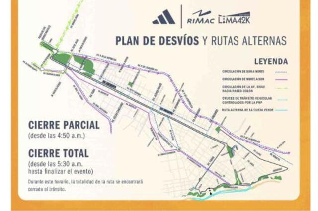  Ruta de la maratón Lima 42K originará el cierre en calles de cuatro distritos de Lima. Foto: Andina<br><br>    