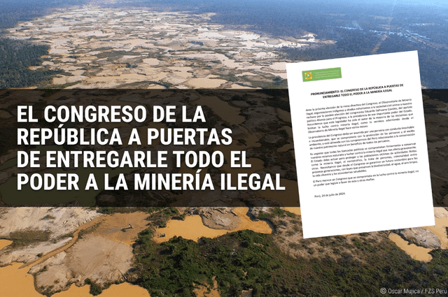 Observatorio de la Minería Ilegal ha mostrado su preocupación por la posibles elección de Salhuana como presidente del Parlamento. Foto: Observatorio de la Minería Ilegal.   