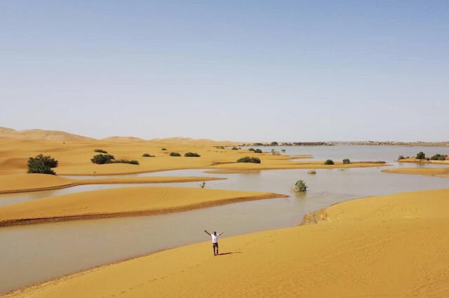  Las lluvias excepcionales en el sureste de Marruecos han provocado las primeras inundaciones en el desierto del Sáhara en más de medio siglo. Foto: AFP   