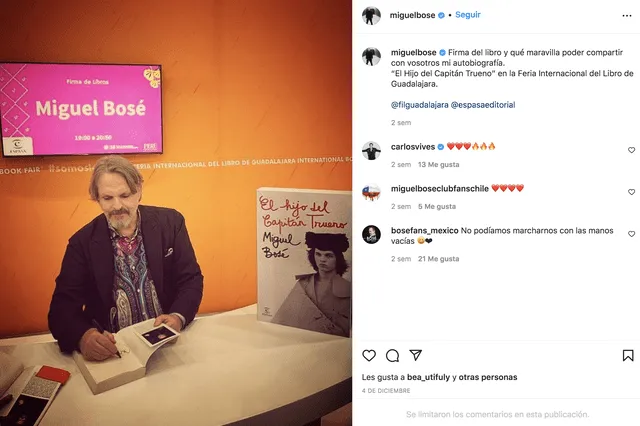 Miguel Bosé acaba de publicar su libro autobiográfico. Foto: Miguel Bosé/Instagram.