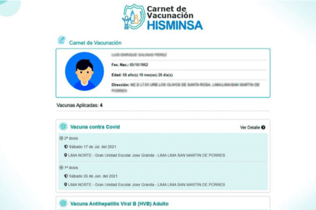 Carné de vacunación. Foto: captura Minsa