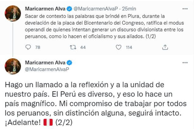 María del Carmen Alva se pronuncia luego de su discurso clasista y dice que sus palabras fueron "sacadas de contexto".