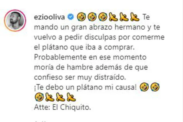 Mensaje de Ezio Oliva Foto: captura de Instagram
