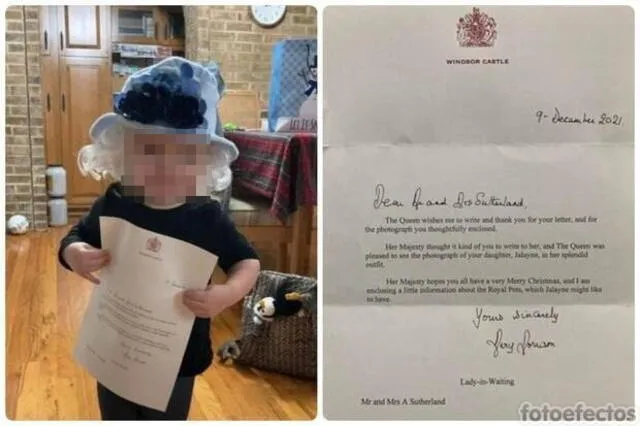 Jalayne Sutherland y la carta que le envió la reina Isabel II del Reino Unido. Foto: Facebook