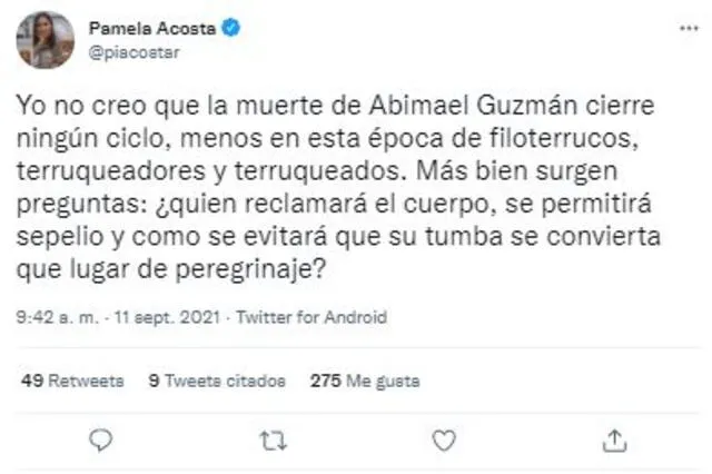 Twitter de Pamela Acosta