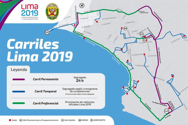 'Carriles Lima 2019' busca facilitar el desplazamiento de los vehículos oficiales de la competencia. (Foto: Tomada de Andina)