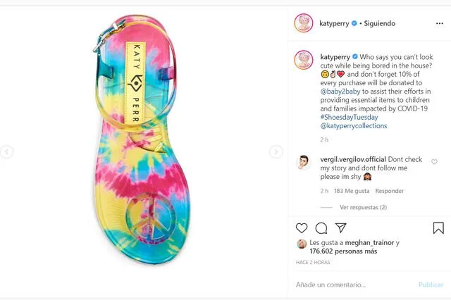La publicación en Instagram de Katy Perry anunciando el gesto solidario.