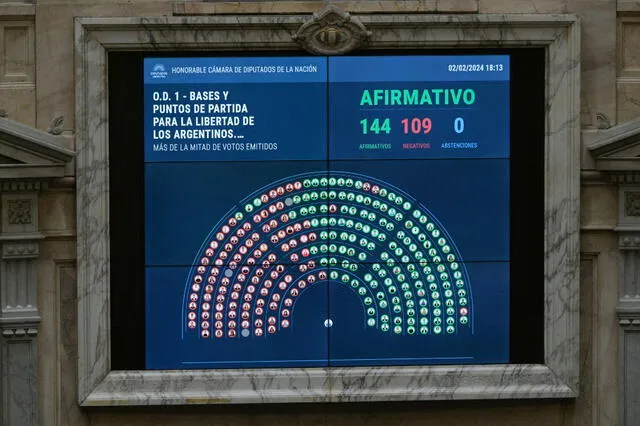 Las bases de la ley ómnibus se aprobaron con 144 votos. Ahora se espera su debate. Foto: AFP   