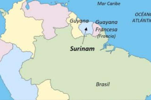 Surinam ubicado en el mapa de Sudamérica. Foto: Marca.com   