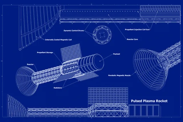 Plano que explica la construcción del cohete que llevaría tripulación a Marte en dos meses. Foto: Howe Industries   
