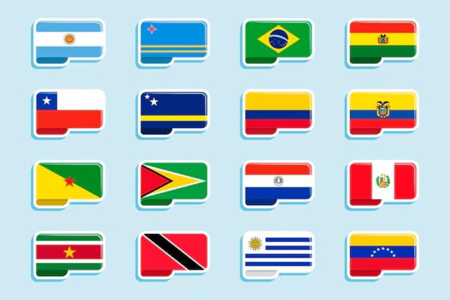  Estas son las actuales banderas de los países de Sudamérica. Foto: Freepik<br>    