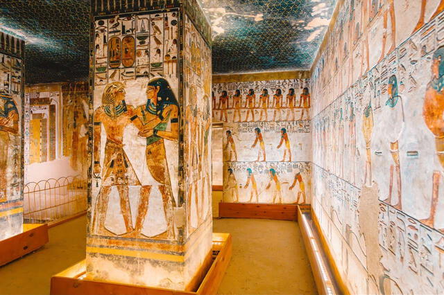 Decoración pictórica en el interior de la tumba del faraón Seti I en el Valle de los Reyes (Luxor). Foto: National Geographic   