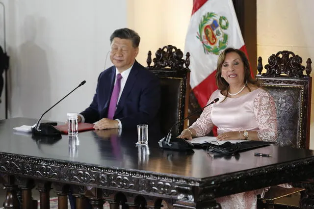 Dina Boluarte y Xi Jinping inauguraron el Megapuerto de Chancay desde Palacio de Gobierno. Foto: Marco Cotrina   