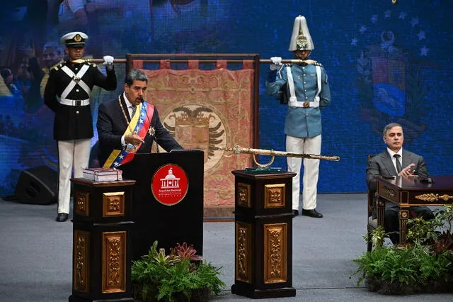 Nicolás Maduro pronunció su discurso anual ante el Parlamento de Venezuela este 15 de enero de 2025. Foto: AFP.   