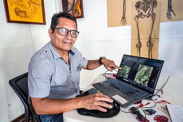  Bendezú explicó que con vuelos planificados con drones se realizó el registro de los geoglifos. Foto: Difusión    