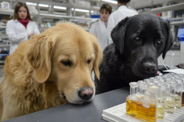  Los dos perros del estudio fueron Golden Retriever, Bumper, y Labrador Negro, Peanut. Foto: Nose2Diagnose   