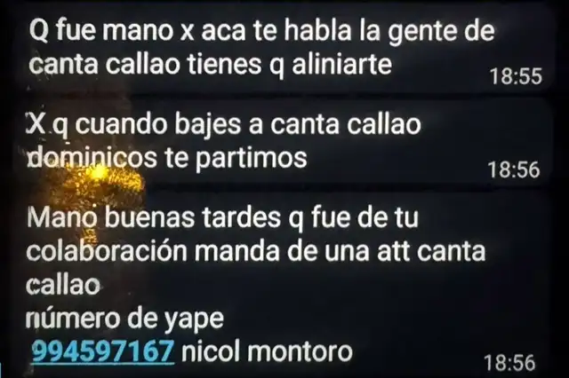  Mensaje extorsivo día anterior al atentado. Foto: Difusión.   