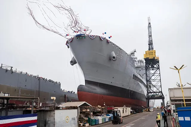The USNS Harvey Milk is seen leaving the General Dynamics NASSCO shipyard in San Diego on November 6, 2021, after its launch ceremony. Photo: AFP The USNS Harvey Milk is seen leaving the General Dynamics NASSCO shipyard in San Diego on November 6, 2021, after its launch ceremony. Photo: AFP