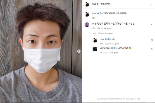 BTS en Instagram: RM publicó una selfie. Foto: Captura IG