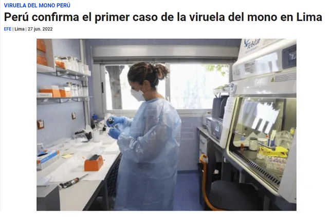 El reporte de Agencia EFE sobre primer caso de viruela del mono en Perú. Foto: EFE