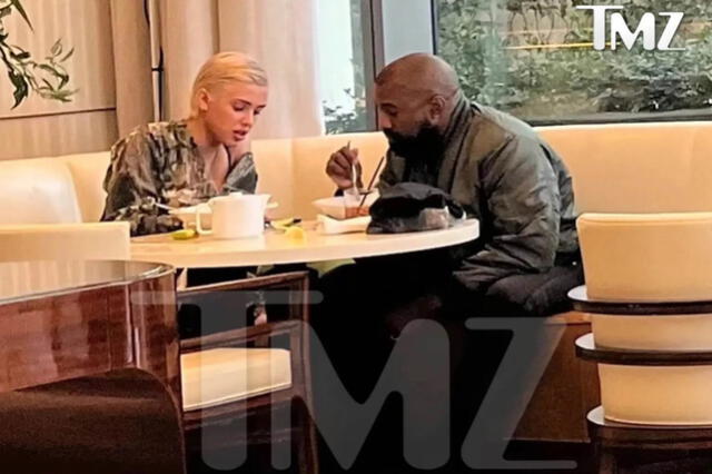 Kanye West y Bianca Censori captados en Waldorf Astoria Beverly Hills. Foto: TMZ