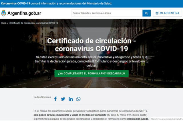 Página oficial del Certificado de Circulación para transitar. Foto: captura.