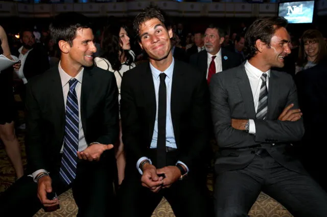 Novak Djokovic, Rafael Nadal y Roger Federer juntos. | Foto: AFP