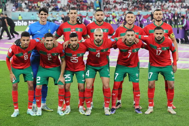 Equipo de Marruecos que enfrentó a Portugal. Foto: AFP