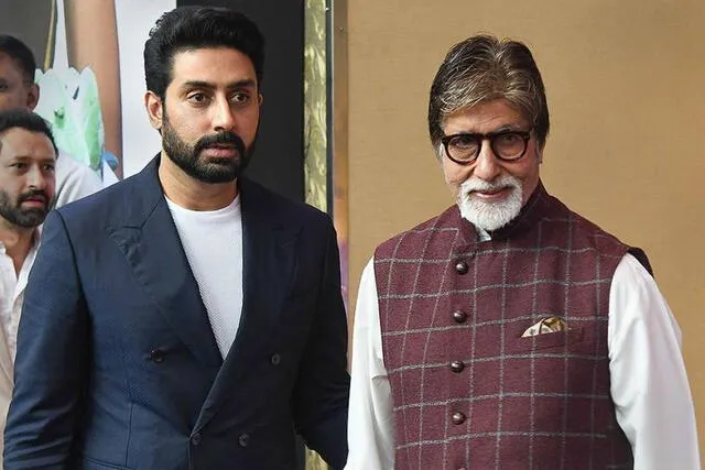 Abhishek Bachchan y su padre Amitabh. Foto: outlookindia