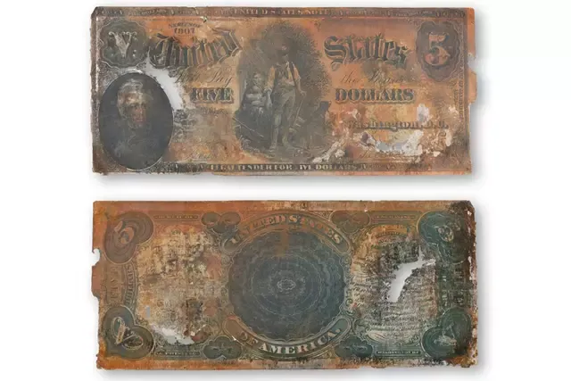 Un billete de cinco dólares de 1907 muestra al presidente Andrew Jackson. Foto: Casa de subastas de Guernsey