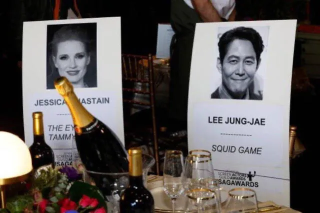 Jessica Chastain y Lee Jung Jae compartirían mesa en los SAG Awards 2022. Foto: vía Twitter