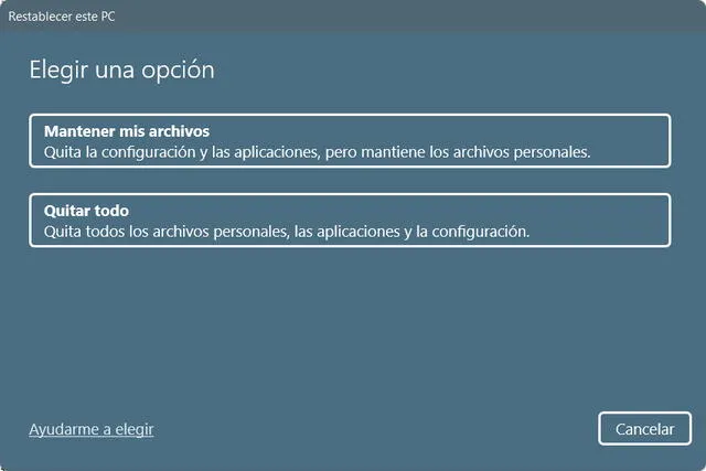 Elige la primera opción para mantener tus archivos. Foto: MuyComputer