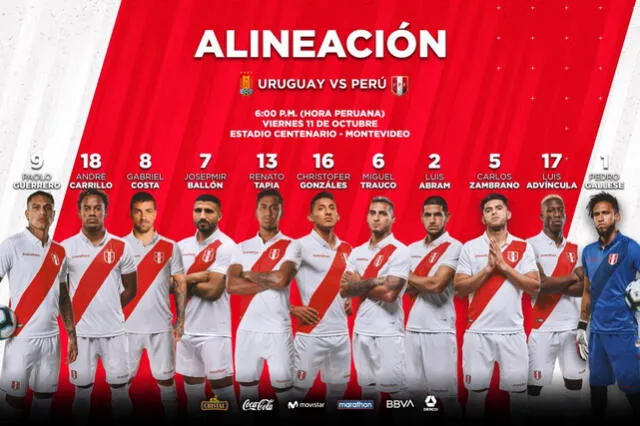 Alineaciones confirmadas del partido amistoso entre Perú y Uruguay.