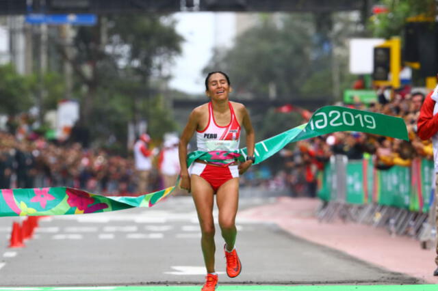 Gladys Tejeda tras ganar la maratón en los Juegos Panamericanos Lima 2019. Foto: La República