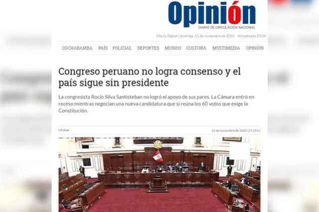 Noticia reflejada en Opinión de Bolivia. Foto: captura.