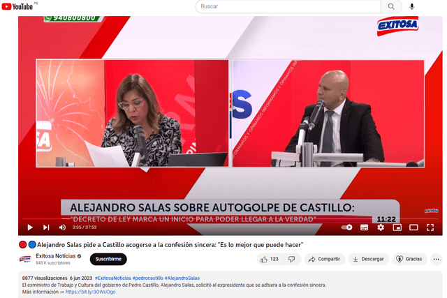  Clip original de la entrevista a Alejandro Salas. Foto: captura en YouTube/Exitosa Noticias    