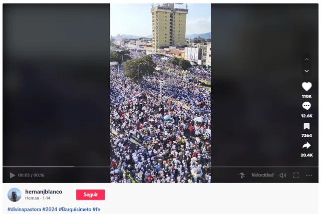  Video del 14 de enero del 2024 muestra una procesión en Venezuela, según su descripción. Foto: captura en TikTok / @hernanjblanco.    