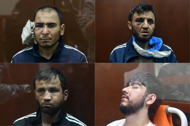  Cuatro de los siete detenidos por el atentado en Moscú. Foto: AFP<br>    