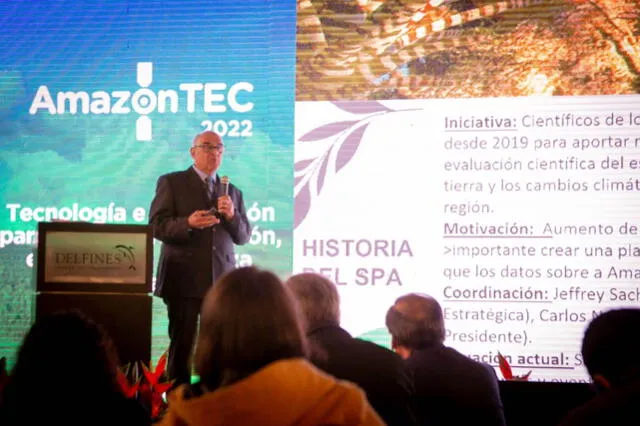 José Marengo realiza charlas sobre la transformación que sufre la Amazonía como consecuencia del cambio climático, la deforestación y los incendios forestales. Foto: Amazontec.pe   