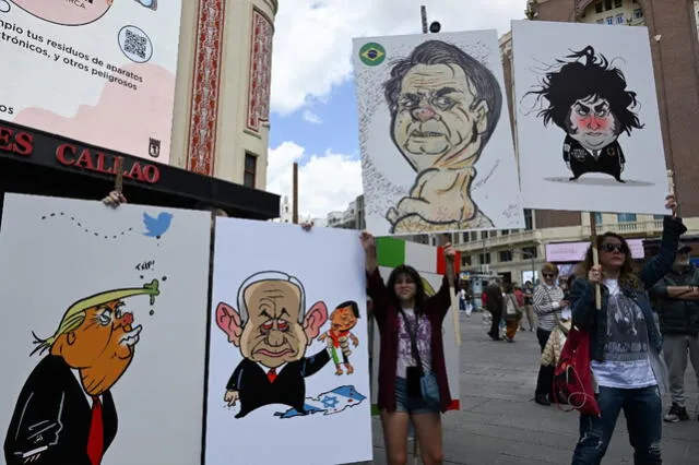 Protestas en Madrid contra Milei, Bolsonaro, Trump y Netanyahu. Foto: AFP   
