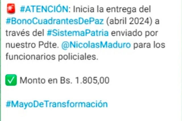 Anuncio del Bono Cuadrante de Paz en abril 2024. Foto: Canal Patria Digital   