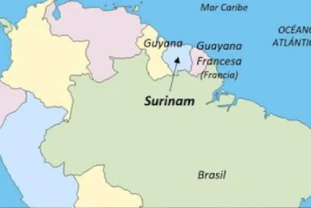 Ubicación de Surinam en el mapa de Sudamérica. Foto: difusión   