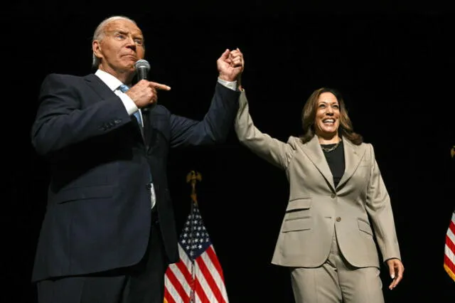  Joe Biden apoyó a Kamala Harris como su sucesora desde el momento de la renuncia. Foto: AFP<br>    