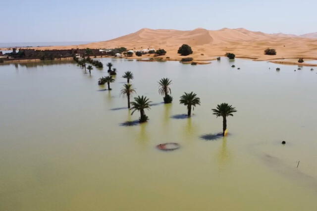  Las lluvias en el Sahara no solo han modificado temporalmente el paisaje, sino que también han tenido un impacto positivo en los acuíferos subterráneos. Foto: AFP 