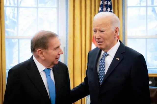 Joe Biden se reunió con el presidente Edmundo González en la Casa Blanca, Washington. Foto: EFE.   