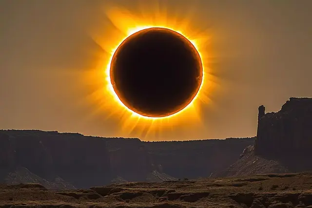  En este eclipse solar el cielo se oscurecerá hasta que solo aparezca una corona luminosa que rodeará la Luna ennegrecida que cubre el Sol. Foto: AdobeStock   